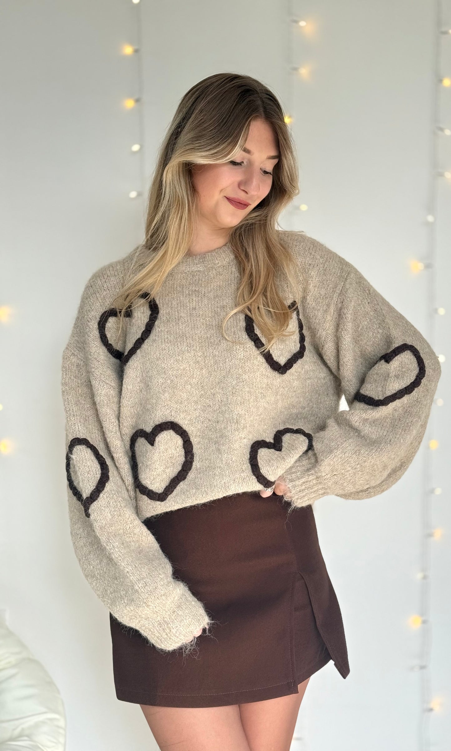Pull cœurs / beige VIENNOIS (expédition vers le 30)