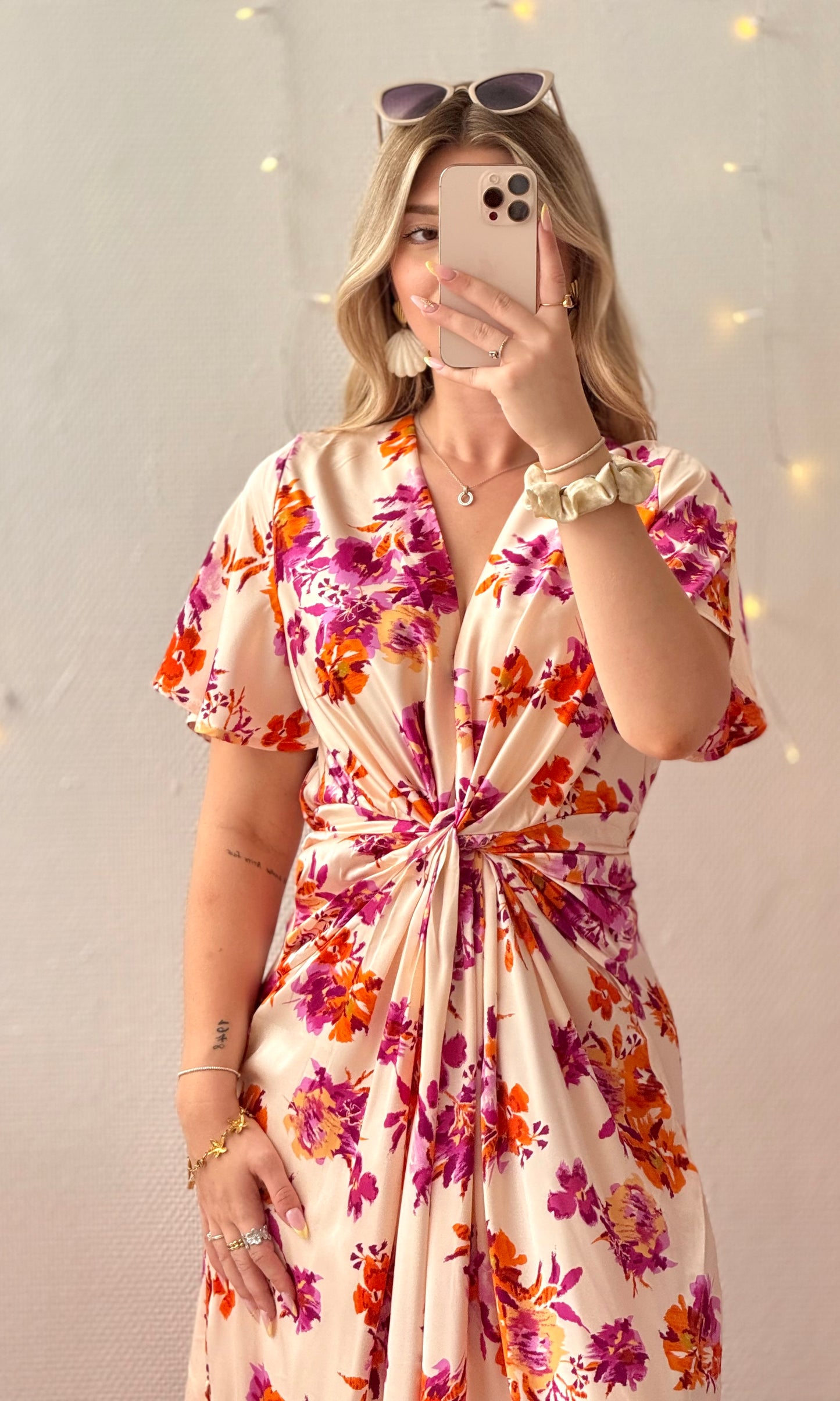 Robe satinée nouée MIRA