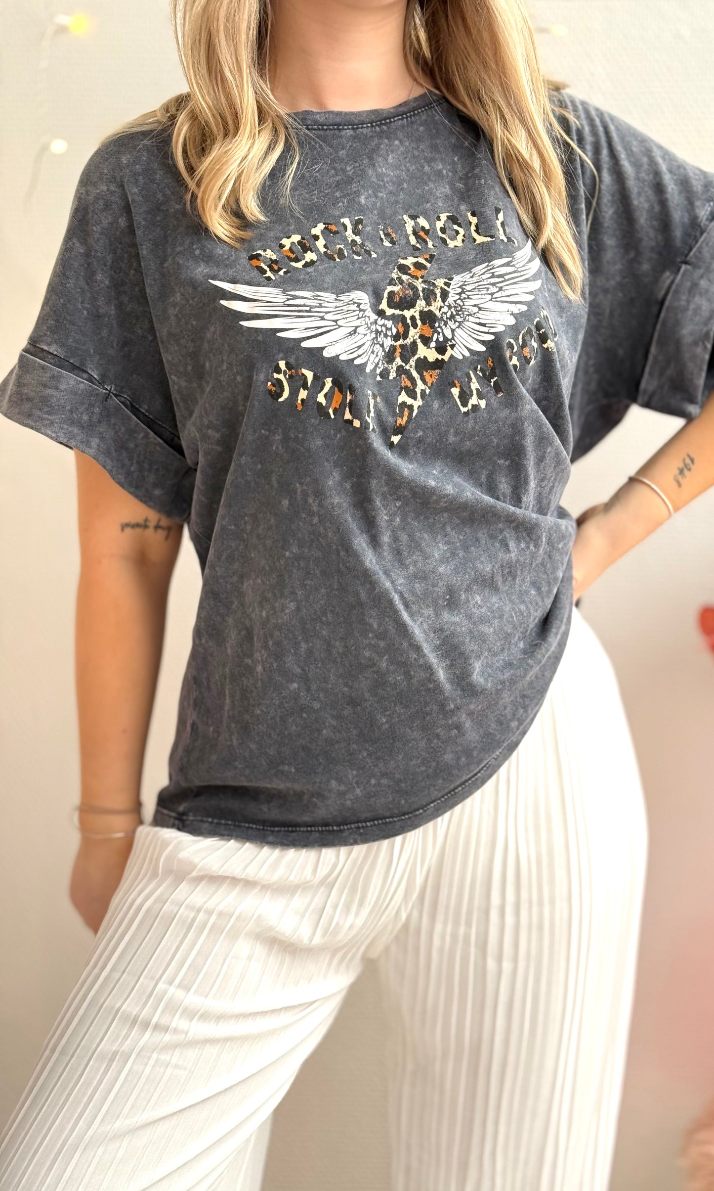 T-shirt gris/ léopard SOLENE