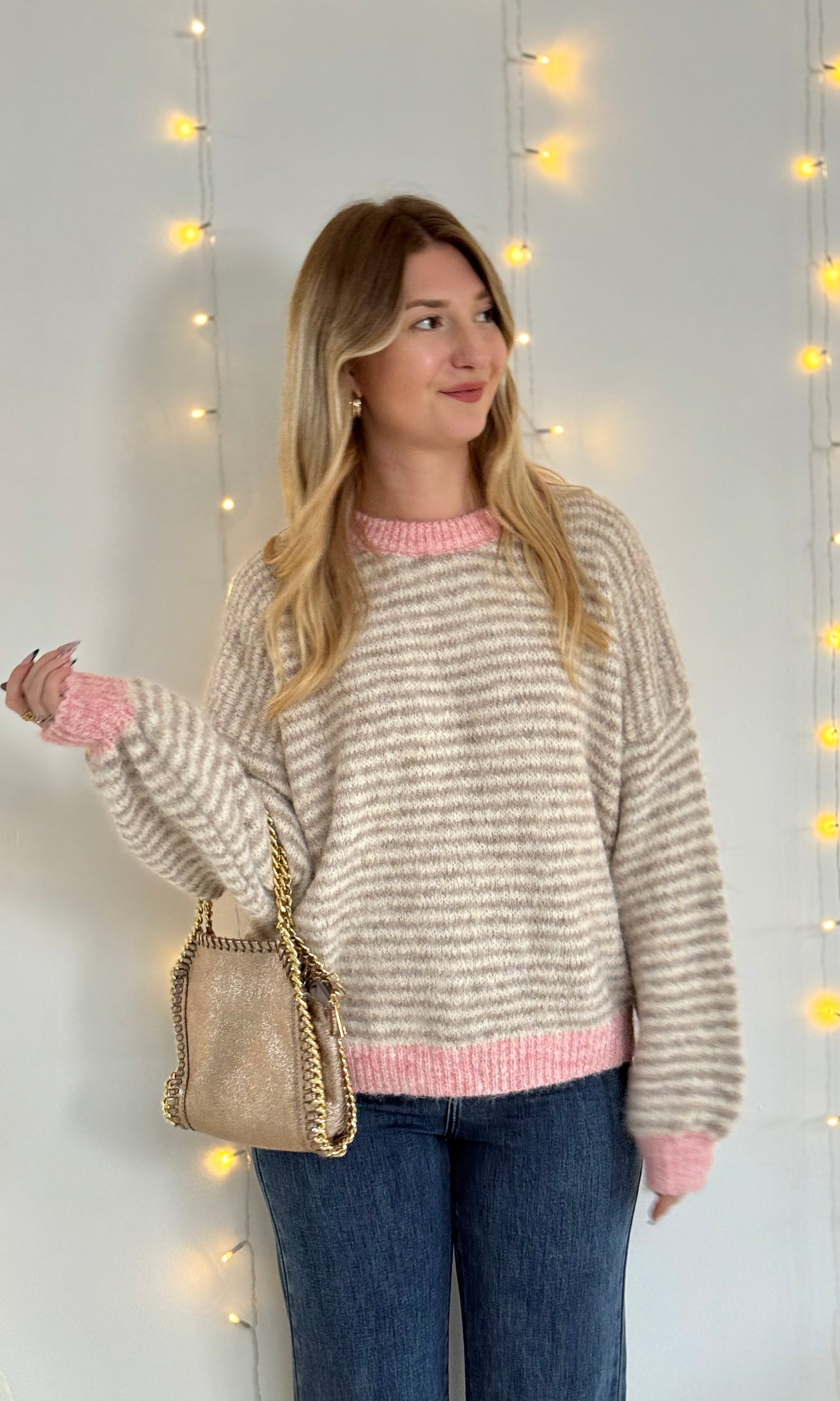 Pull rayé beige et rose HELENA 🇮🇹