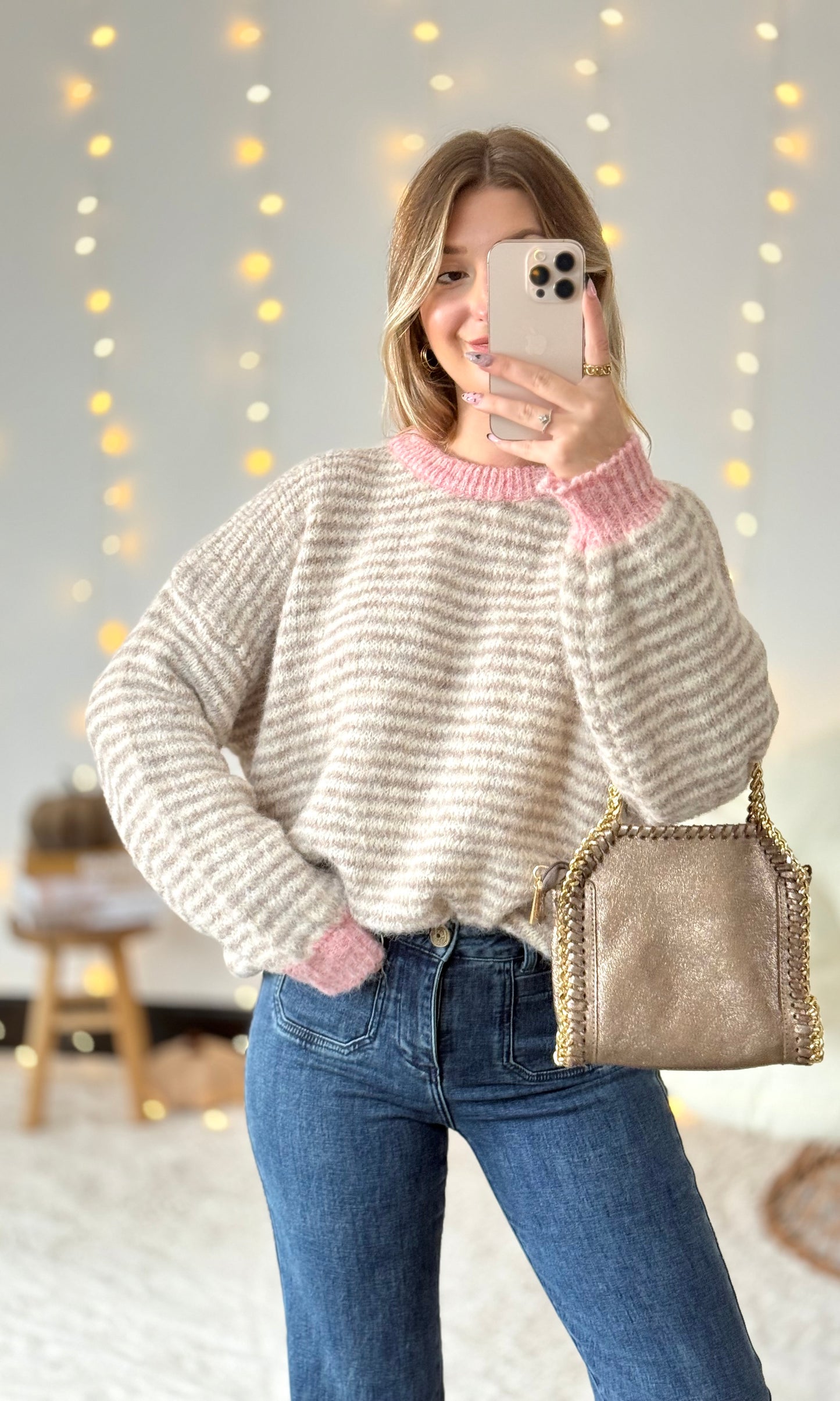 Pull rayé beige et rose HELENA 🇮🇹