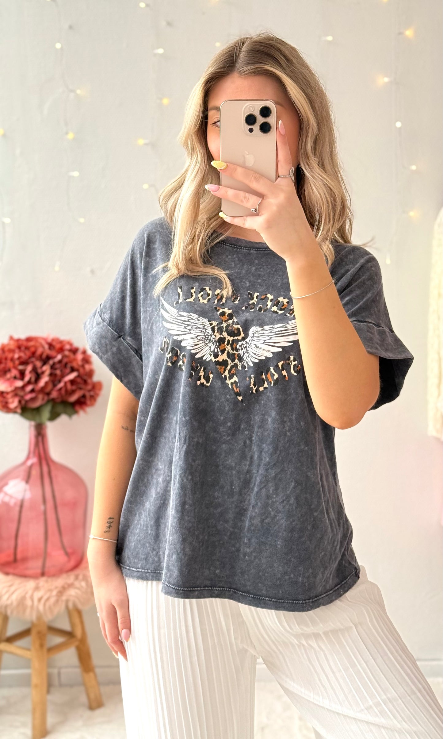 T-shirt gris/ léopard SOLENE