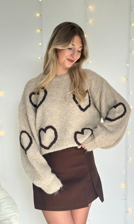 Pull cœurs / beige VIENNOIS (expédition vers le 30)