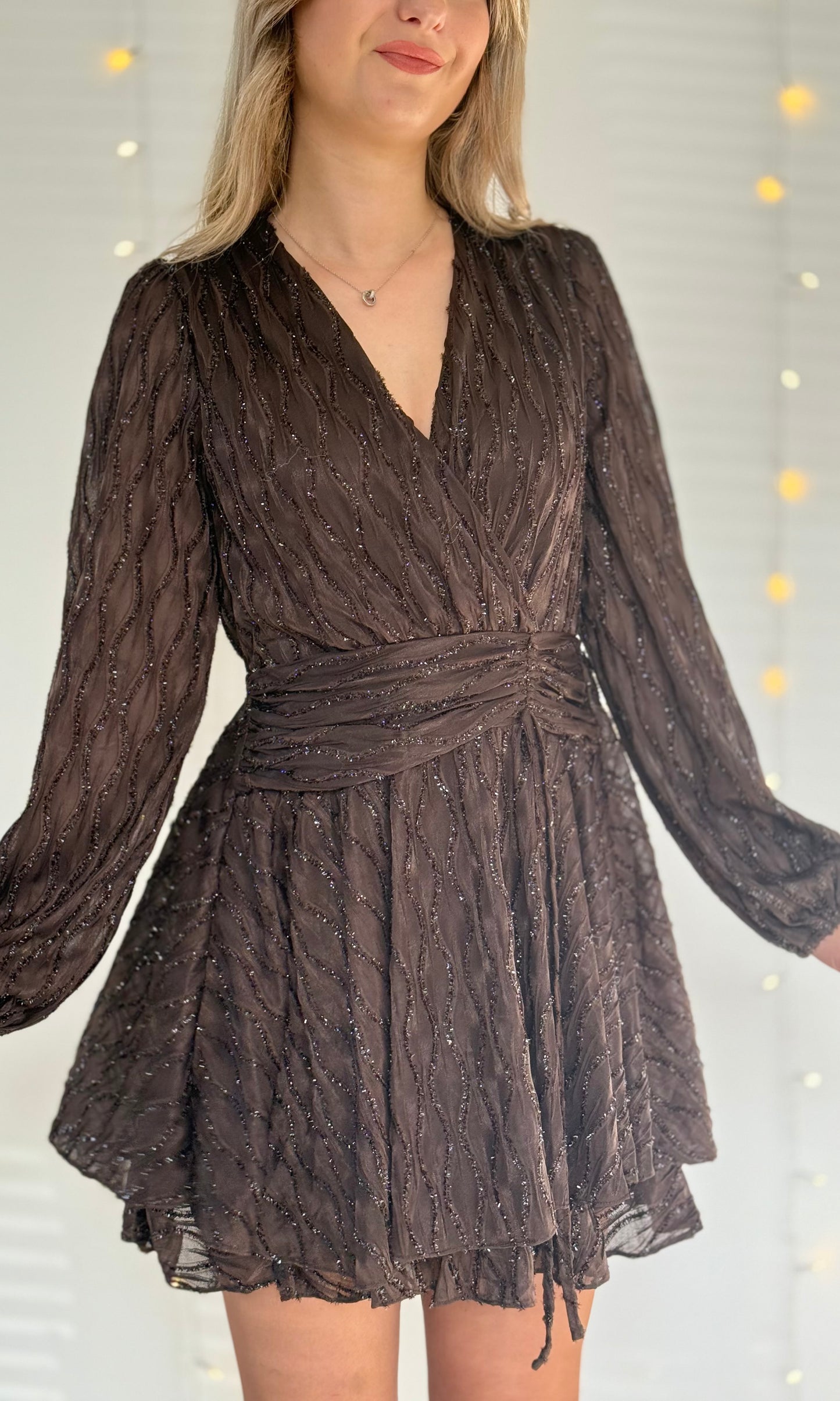 Robe chocolat brillante MARIAH (envoi vers le 17 novembre)