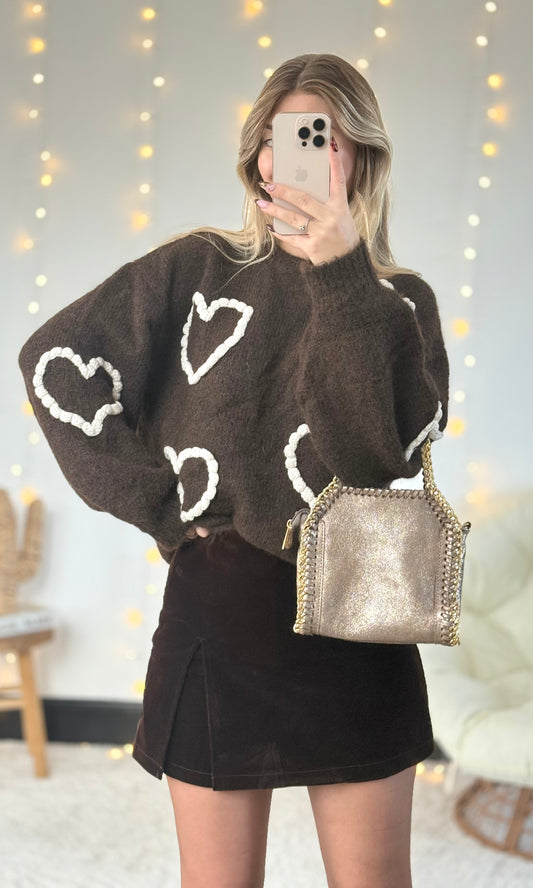 Pull cœurs / chocolat VIENNOIS (expédition vers le 30)