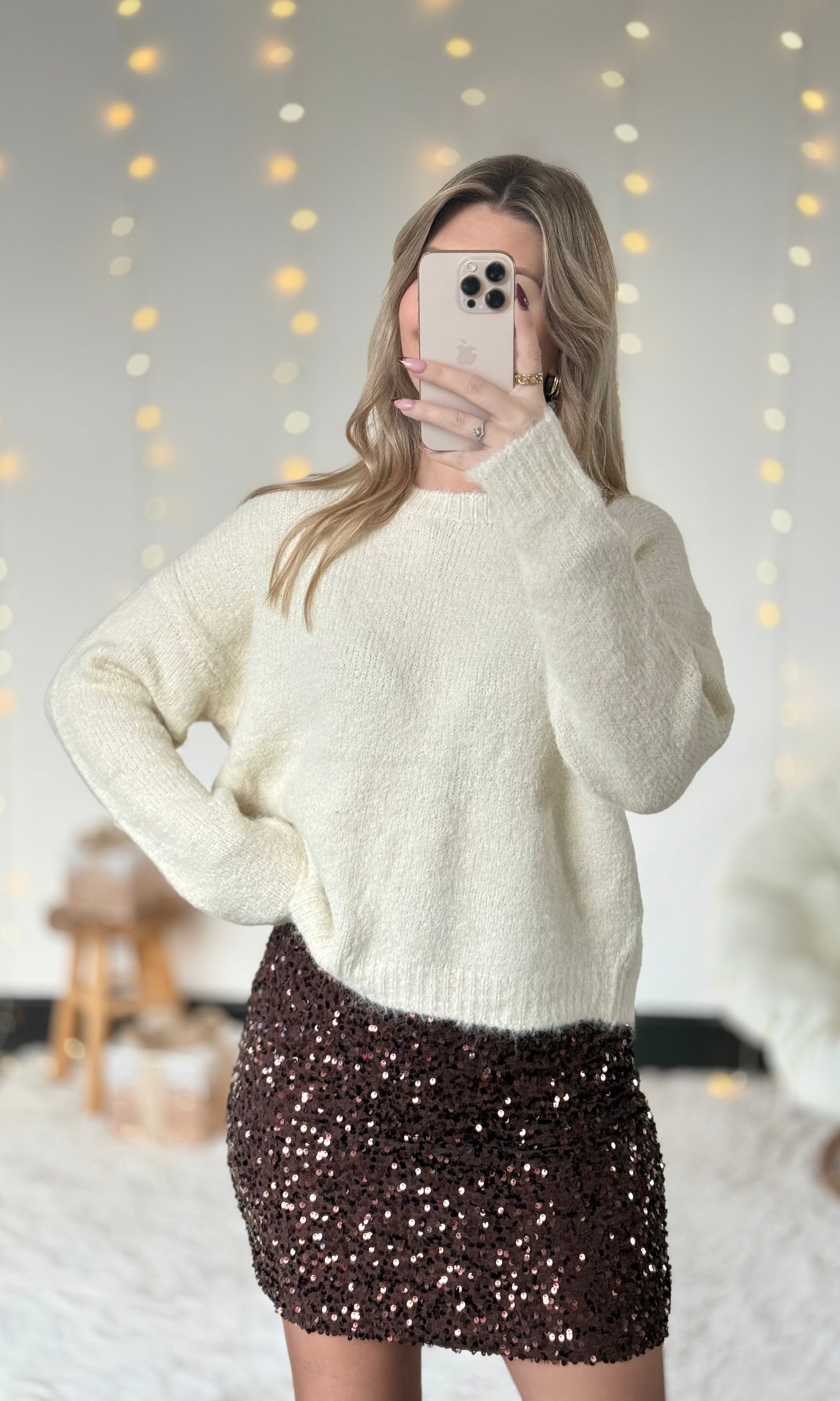 Pull écru avec noeuds léopard VICTOIRE