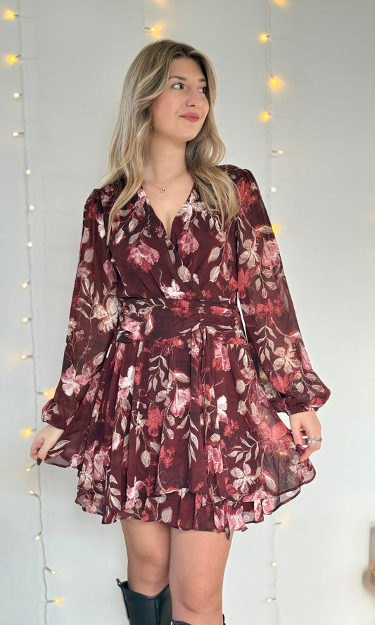Robe fleurie bordeaux AMANDA